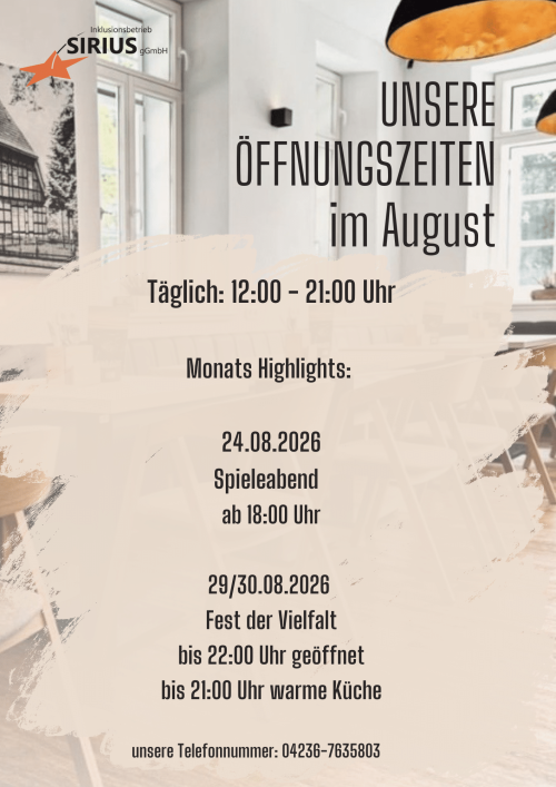 Öffnungszeiten August